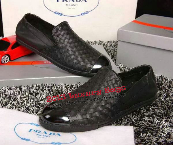 Prada Casual Shoes Weave Leather PD386 Black