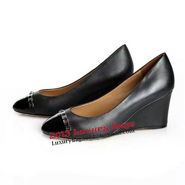 Ferragamo Wedges Calfskin Leather FL567 Black