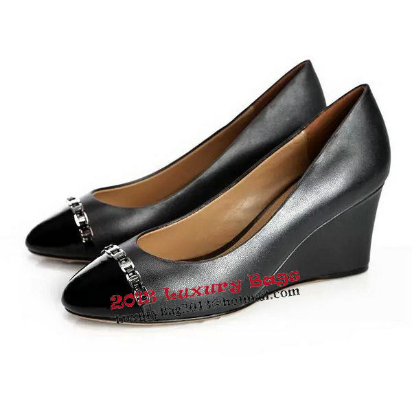 Ferragamo Wedges Calfskin Leather FL567 Black