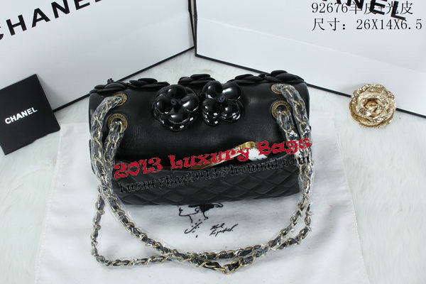 Chanel Classic Flap Camellia Bag Patent Leather A92676 Black