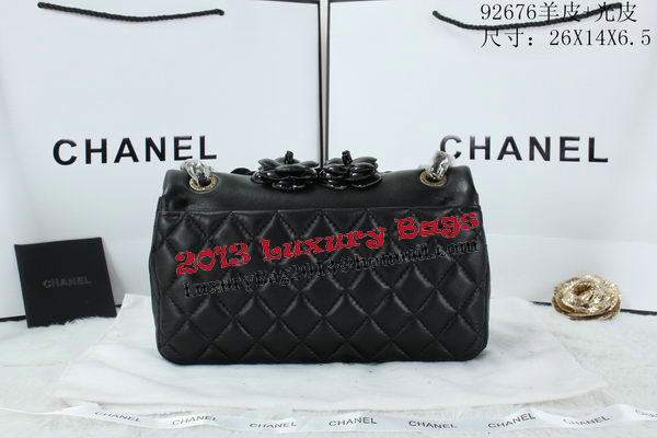 Chanel Classic Flap Camellia Bag Patent Leather A92676 Black