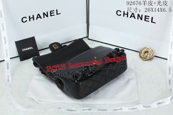 Chanel Classic Flap Camellia Bag Patent Leather A92676 Black