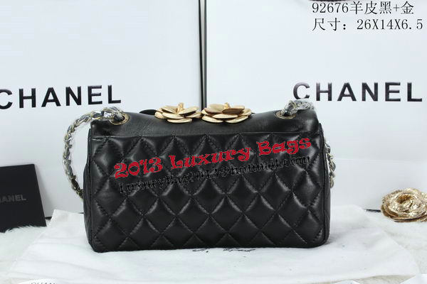 Chanel Classic Flap Camellia Bag Sheepskin Leather A92676 Black