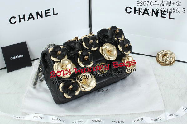 Chanel Classic Flap Camellia Bag Sheepskin Leather A92676 Black