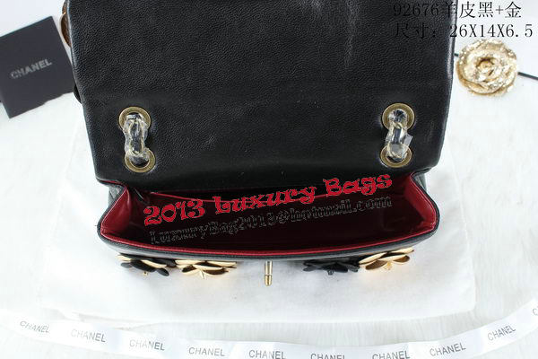 Chanel Classic Flap Camellia Bag Sheepskin Leather A92676 Black