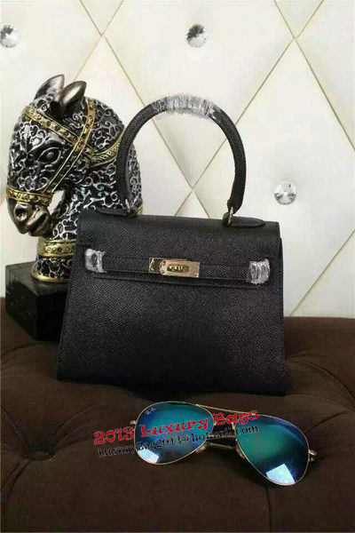 Hermes Kelly 20cm Tote Bag Litchi Leather K20 Black