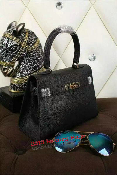 Hermes Kelly 20cm Tote Bag Litchi Leather K20 Black