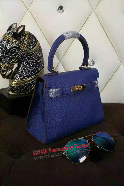 Hermes Kelly 20cm Tote Bag Litchi Leather K20 Blue