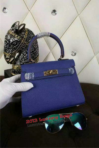 Hermes Kelly 20cm Tote Bag Litchi Leather K20 Blue