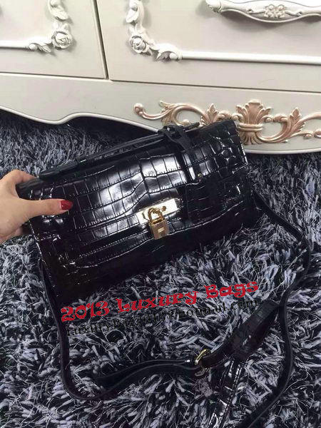 Hermes Kelly Clutch Bag Croco Leather K2651 Black