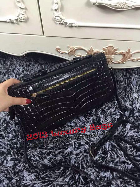 Hermes Kelly Clutch Bag Croco Leather K2651 Black