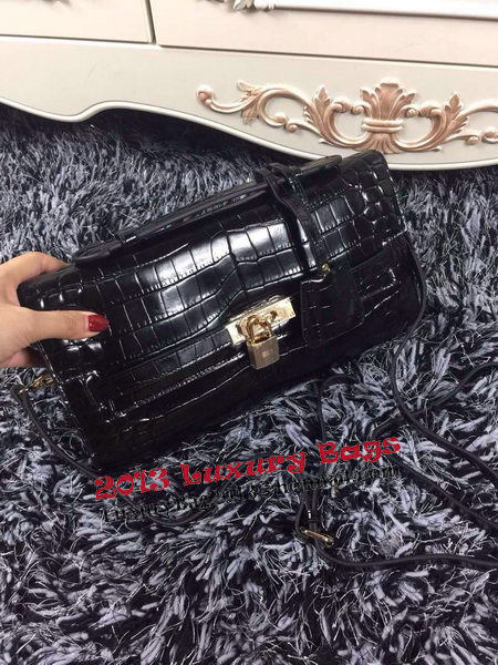 Hermes Kelly Clutch Bag Croco Leather K2651 Black