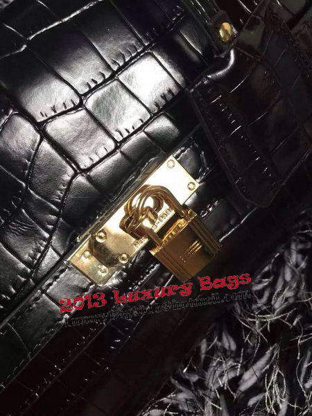 Hermes Kelly Clutch Bag Croco Leather K2651 Black