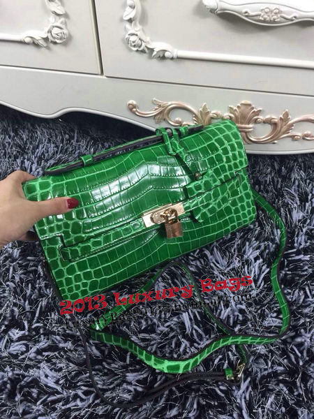 Hermes Kelly Clutch Bag Croco Leather K2651 Green