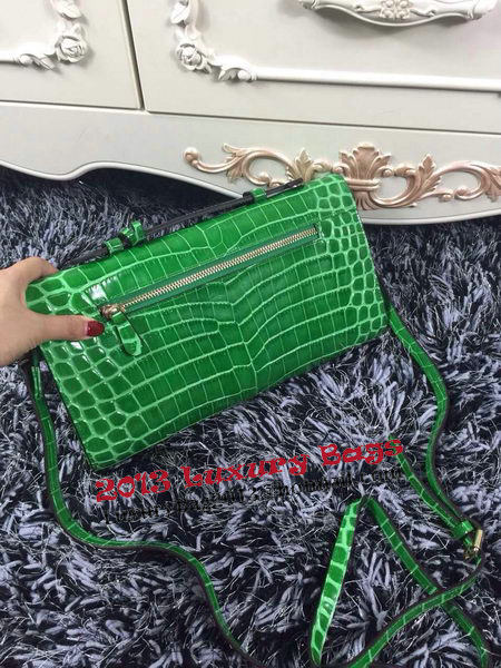 Hermes Kelly Clutch Bag Croco Leather K2651 Green