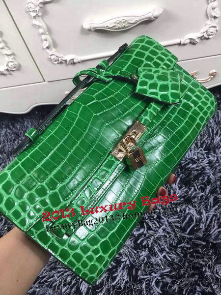 Hermes Kelly Clutch Bag Croco Leather K2651 Green