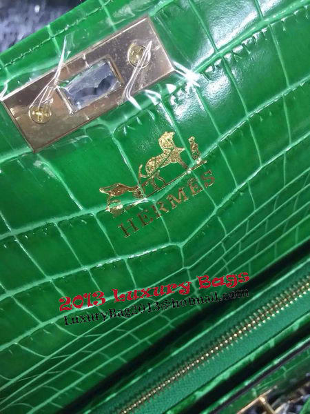 Hermes Kelly Clutch Bag Croco Leather K2651 Green