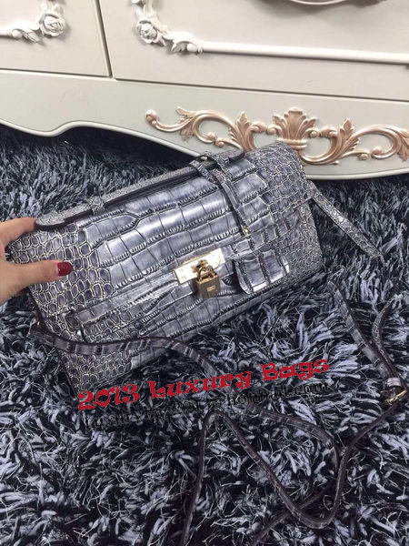 Hermes Kelly Clutch Bag Croco Leather K2651 Grey