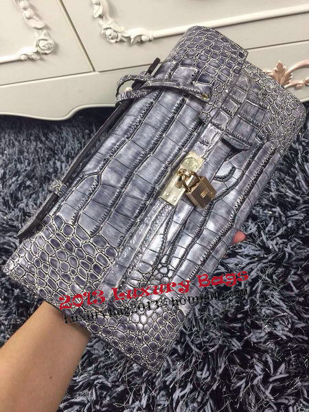 Hermes Kelly Clutch Bag Croco Leather K2651 Grey