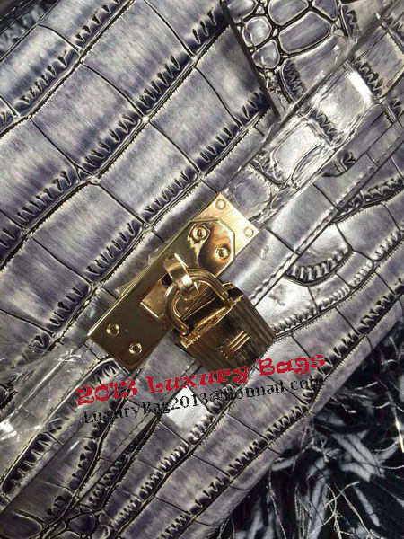 Hermes Kelly Clutch Bag Croco Leather K2651 Grey