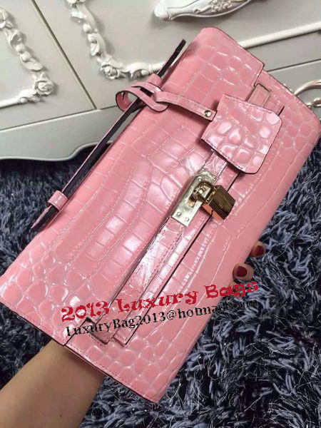 Hermes Kelly Clutch Bag Croco Leather K2651 Light Pink