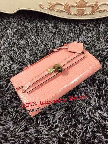 Hermes Kelly Clutch Bag Croco Leather K2651 Light Pink