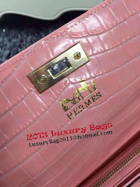 Hermes Kelly Clutch Bag Croco Leather K2651 Light Pink