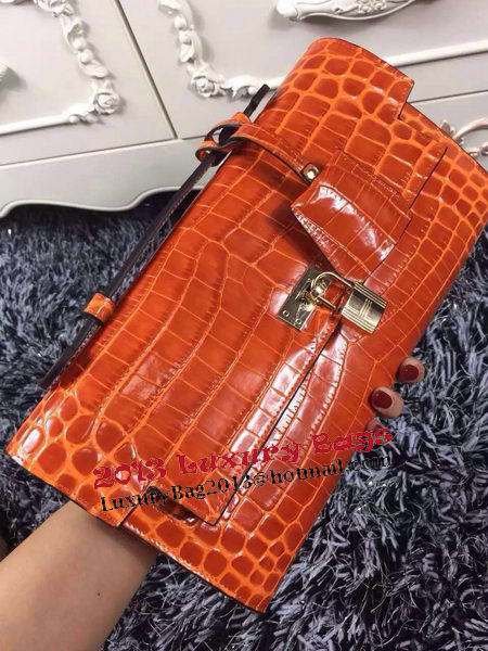 Hermes Kelly Clutch Bag Croco Leather K2651 Orange