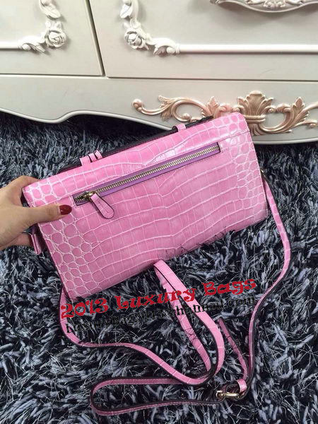 Hermes Kelly Clutch Bag Croco Leather K2651 Pink