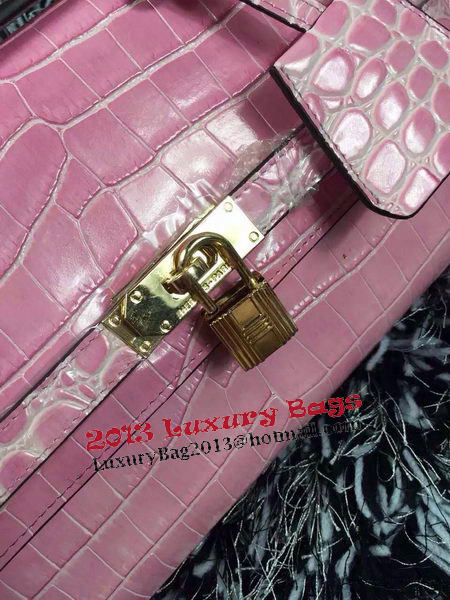 Hermes Kelly Clutch Bag Croco Leather K2651 Pink