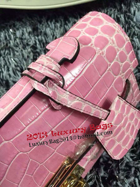 Hermes Kelly Clutch Bag Croco Leather K2651 Pink