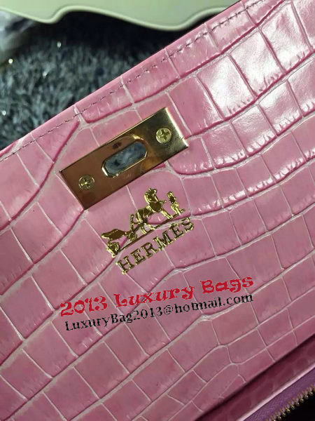 Hermes Kelly Clutch Bag Croco Leather K2651 Pink