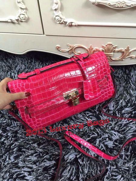 Hermes Kelly Clutch Bag Croco Leather K2651 Rose