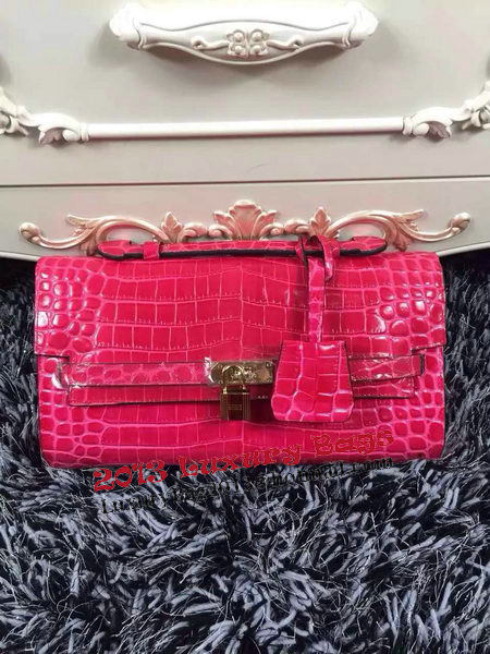 Hermes Kelly Clutch Bag Croco Leather K2651 Rose