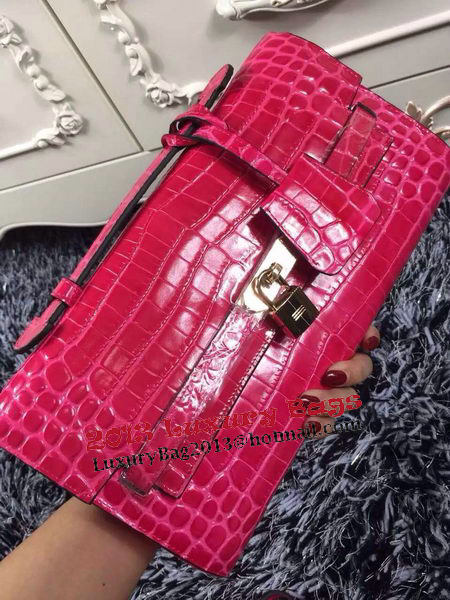 Hermes Kelly Clutch Bag Croco Leather K2651 Rose