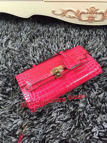 Hermes Kelly Clutch Bag Croco Leather K2651 Rose