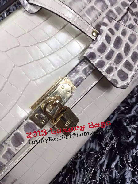 Hermes Kelly Clutch Bag Croco Leather K2651 White&Grey