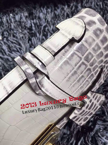 Hermes Kelly Clutch Bag Croco Leather K2651 White&Grey
