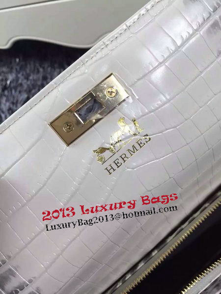 Hermes Kelly Clutch Bag Croco Leather K2651 White&Grey