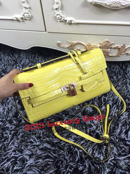 Hermes Kelly Clutch Bag Croco Leather K2651 Yellow