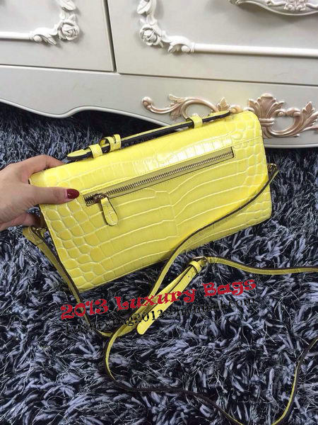 Hermes Kelly Clutch Bag Croco Leather K2651 Yellow