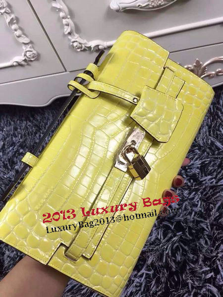 Hermes Kelly Clutch Bag Croco Leather K2651 Yellow