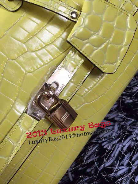 Hermes Kelly Clutch Bag Croco Leather K2651 Yellow