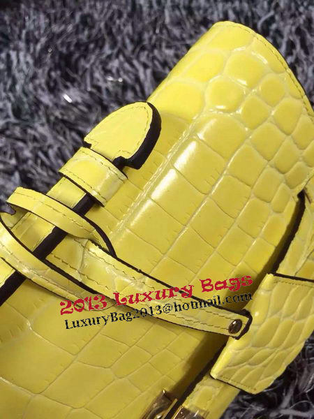 Hermes Kelly Clutch Bag Croco Leather K2651 Yellow