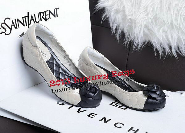Chanel Ballerina Flat Sheepskin Leather CH1202 White&Black