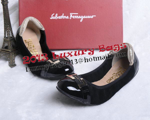 Ferragamo Ballerina Flat Suede Leather FL0579YF Black
