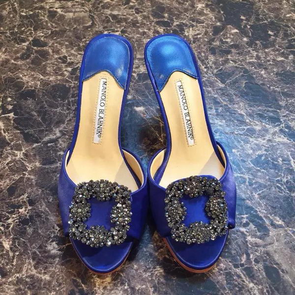 Manolo Blahnik Sandals Satin Canvas MB091 Blue