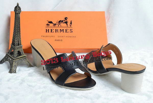 Hermes Sandals Leather HO0425 Black