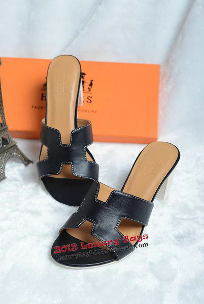 Hermes Sandals Leather HO0425 Black