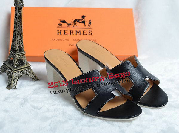 Hermes Sandals Leather HO0425 Black